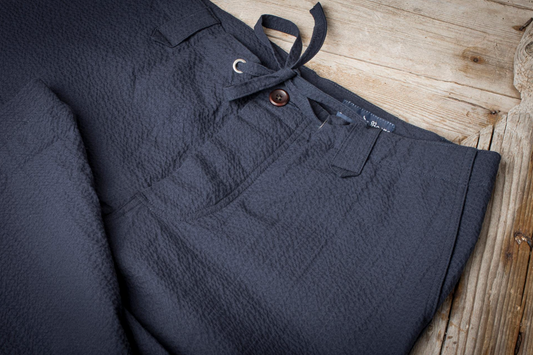 FLEURS DE BAGNE - LE PANTALON "LE NERVI" SEERSUCKER NAVY