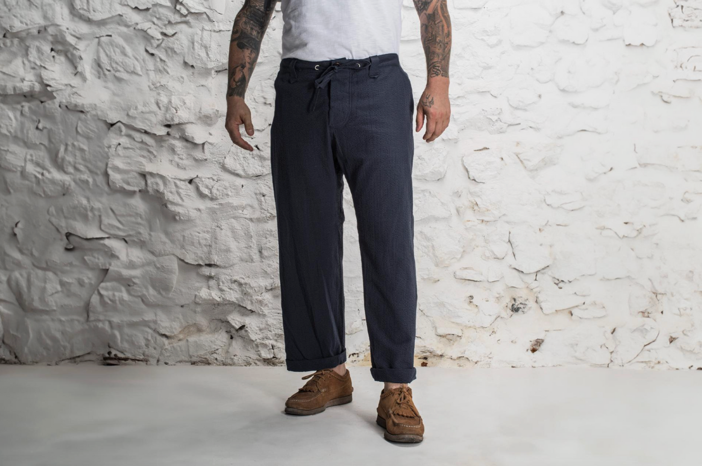 FLEURS DE BAGNE - LE PANTALON "LE NERVI" SEERSUCKER NAVY