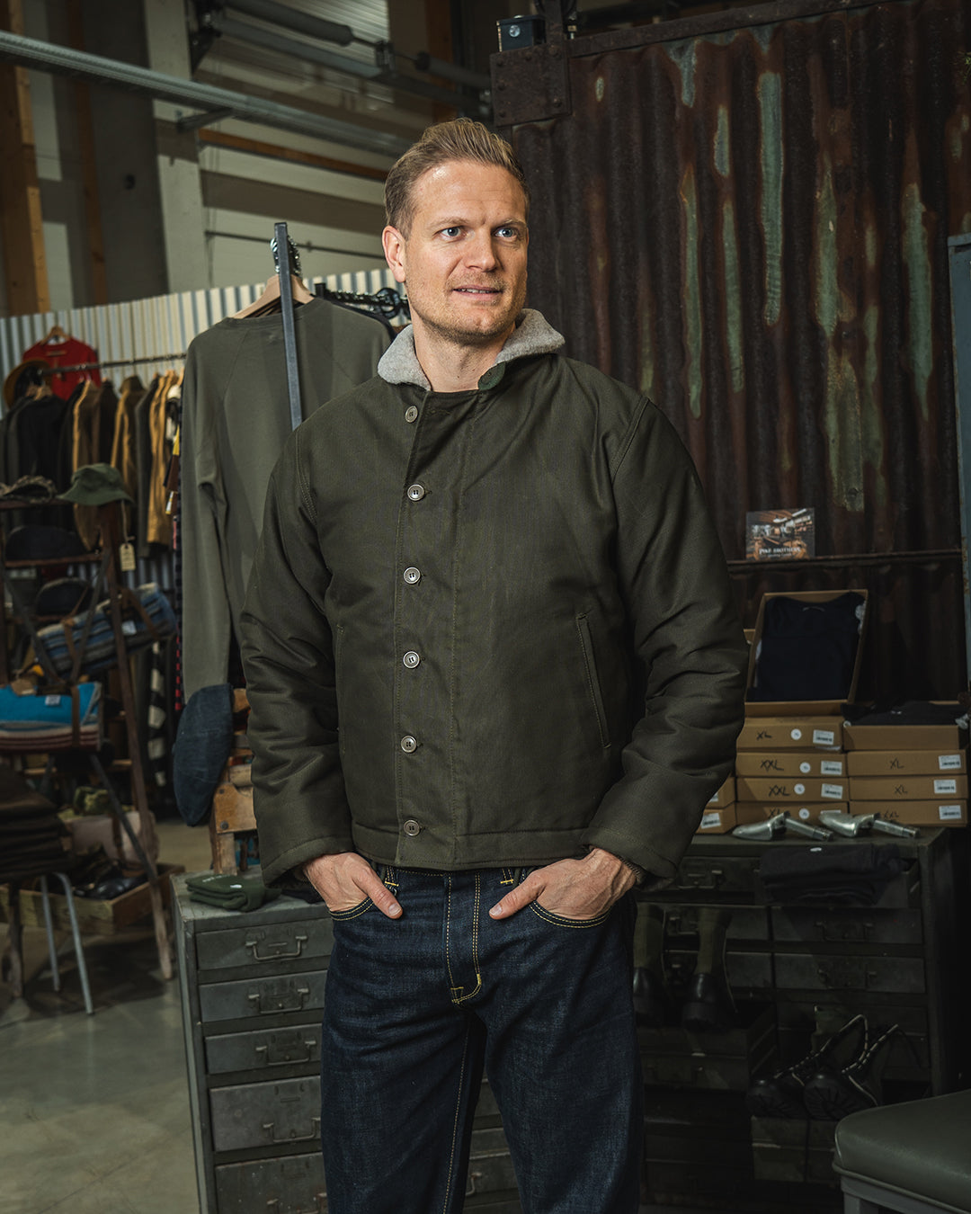 PIKE BROTHERS - 1944 N1 Deck Jacket Waxed Olive