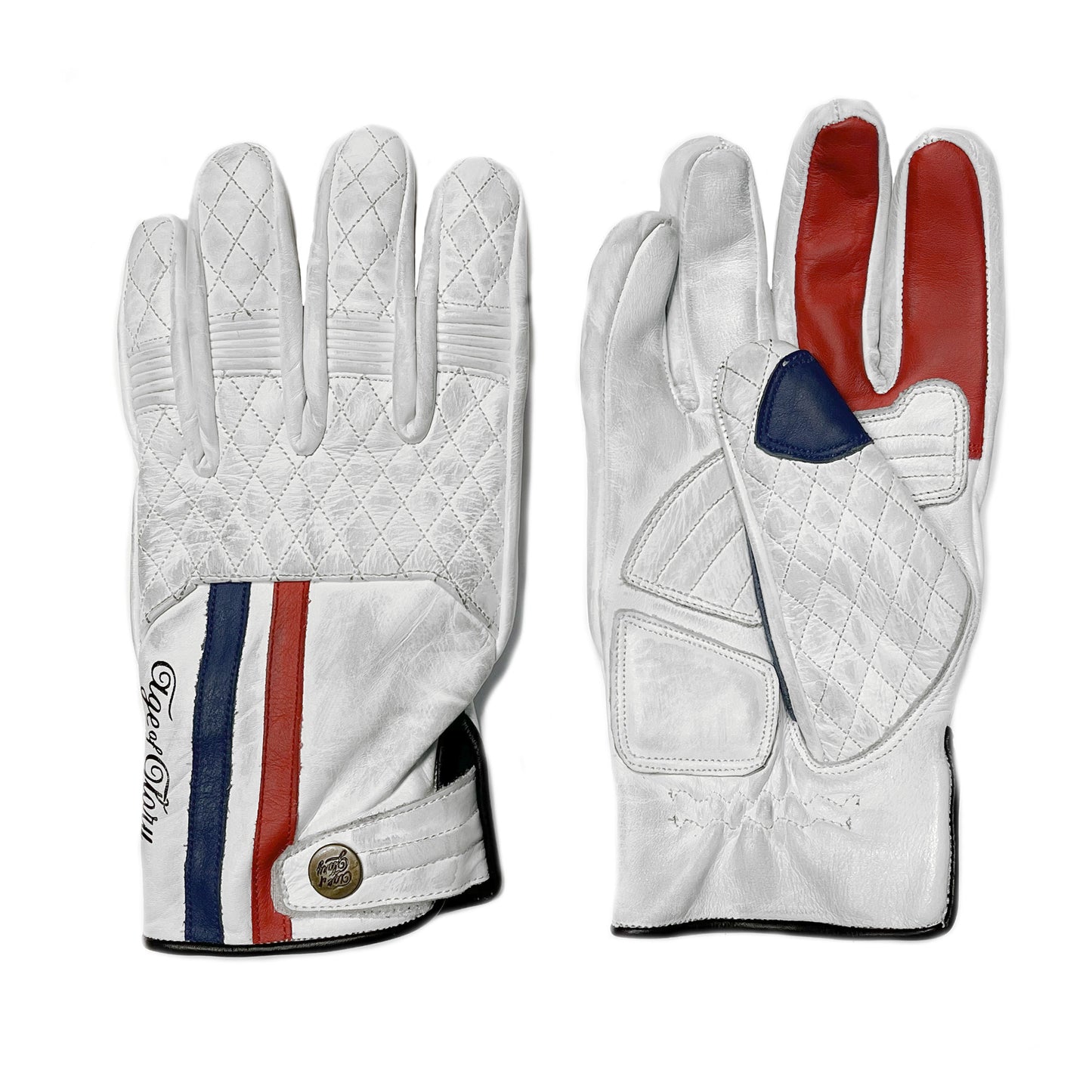 AGE OF GLORY Gants Miles CE cuir Blanc Bleu Rouge