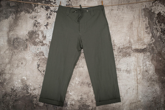 FLEURS DE BAGNE - LE PANTALON "LE NERVI" SEERSUCKER KAKI