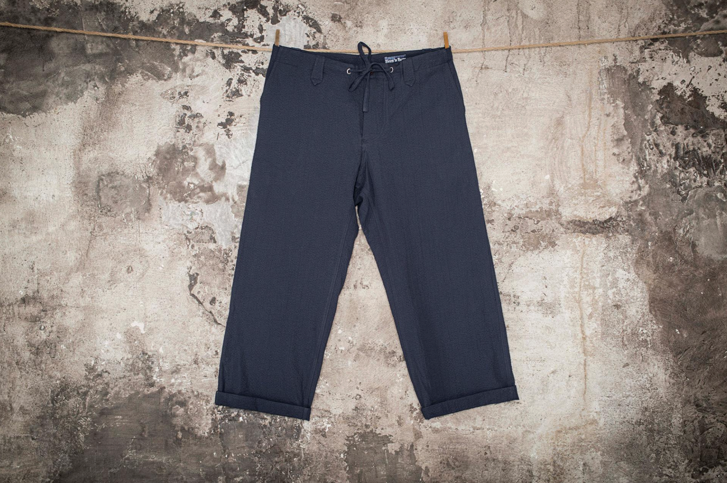 FLEURS DE BAGNE - LE PANTALON "LE NERVI" SEERSUCKER NAVY