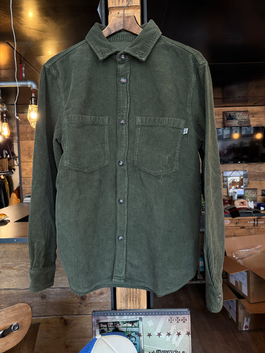 SKULLS MACHINE - Chemise velour kaki foncé