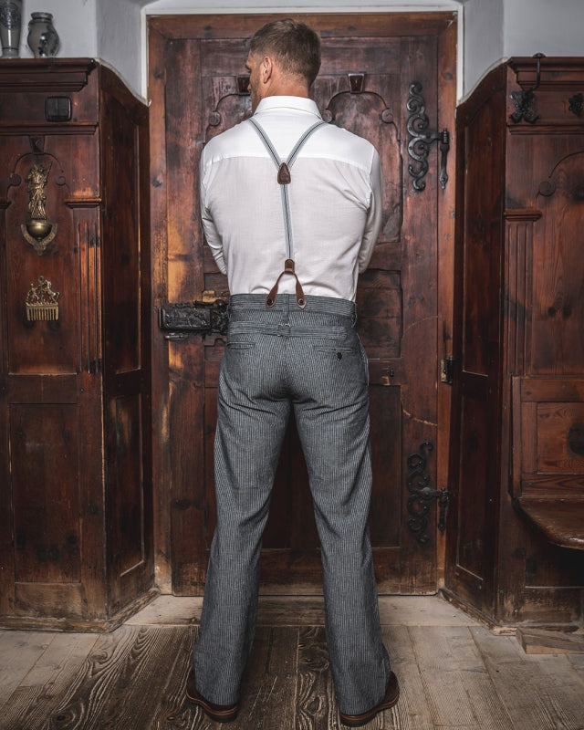 PIKE BROTHERS 1942 HUNTING PANT GREY STRIPED LINEN