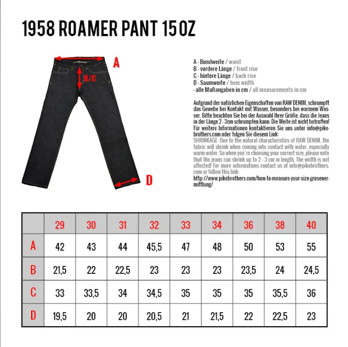 PIKE BROTHERS 1958 ROAMER PANT 15 OZ INDIGO