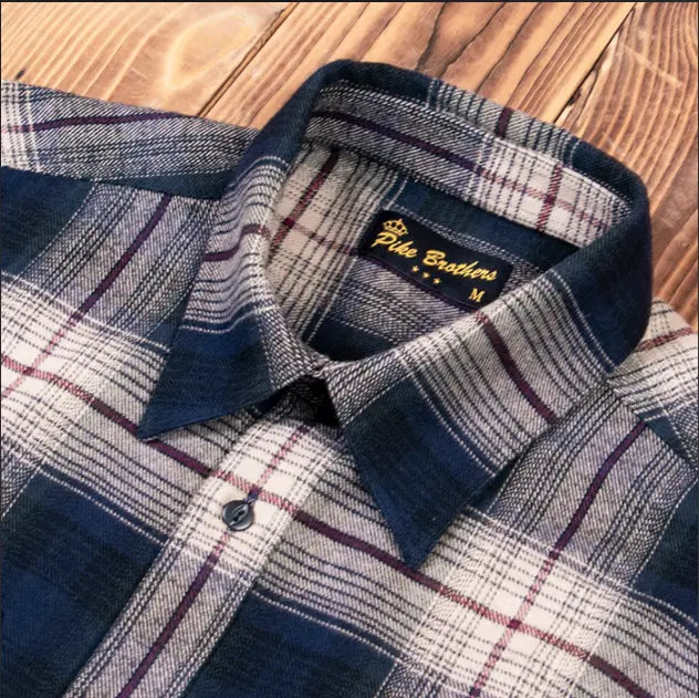 PIKE BROTHERS 1937 ROAMER SHIRT BLUE BEIGE CHECK FLANNEL