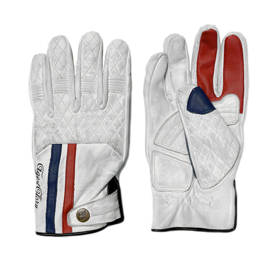 AGE OF GLORY Gants Miles CE cuir Blanc Bleu Rouge